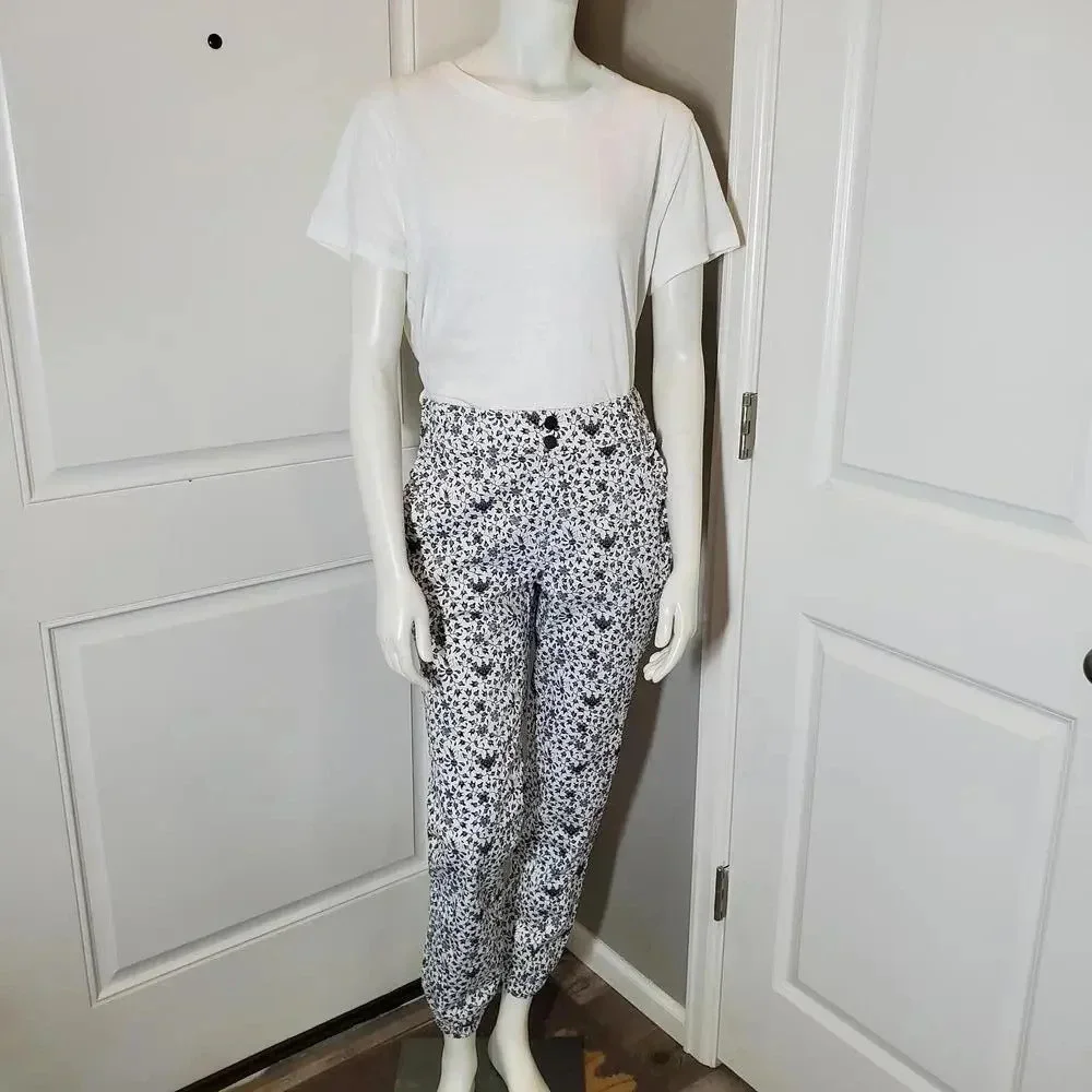 NWT INC Women's White Pocketed Joggers Elastic Waistband Cuffs Printed Pants - Picture 5 of 17